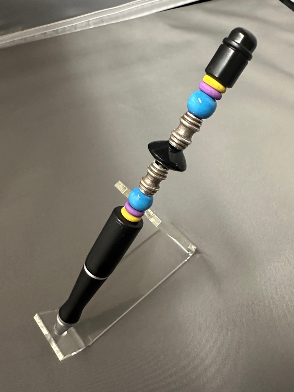 Custom made beaded pen black turquoise silvertone